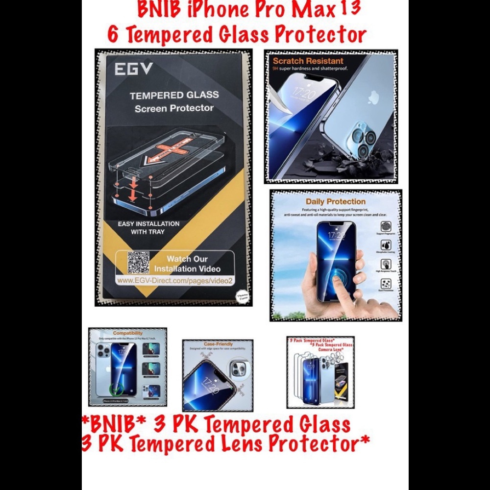 BNIB*iPhone 13 Pro Max 3PK Tempered Glass & 3 PK of Tempered Glass Camera Lens P